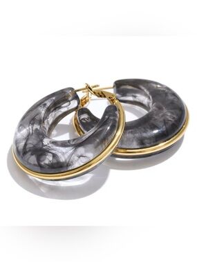 Smoky Black Resin Hoop Earrings | PVD Gold Plated Stainless Steel